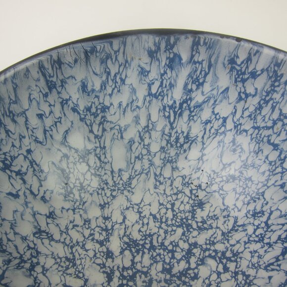 Antique Graniteware Mixing Bowl Blue Swirl 8" Enamelware Bowl Mottled Blue White - Picture 10 of 14